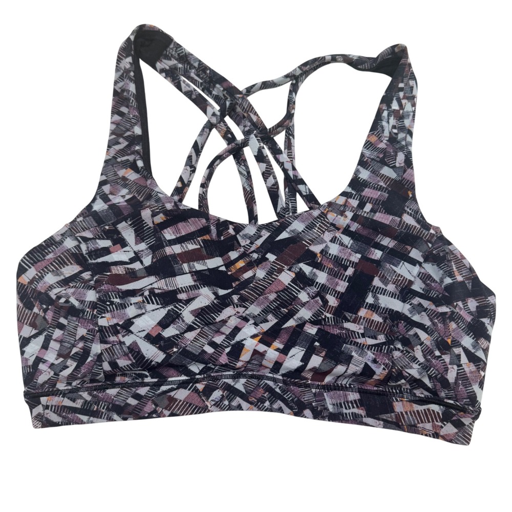 Lululemon‎ Strappy Back Sports Bra Geometric Print Size 4 Workout Gym